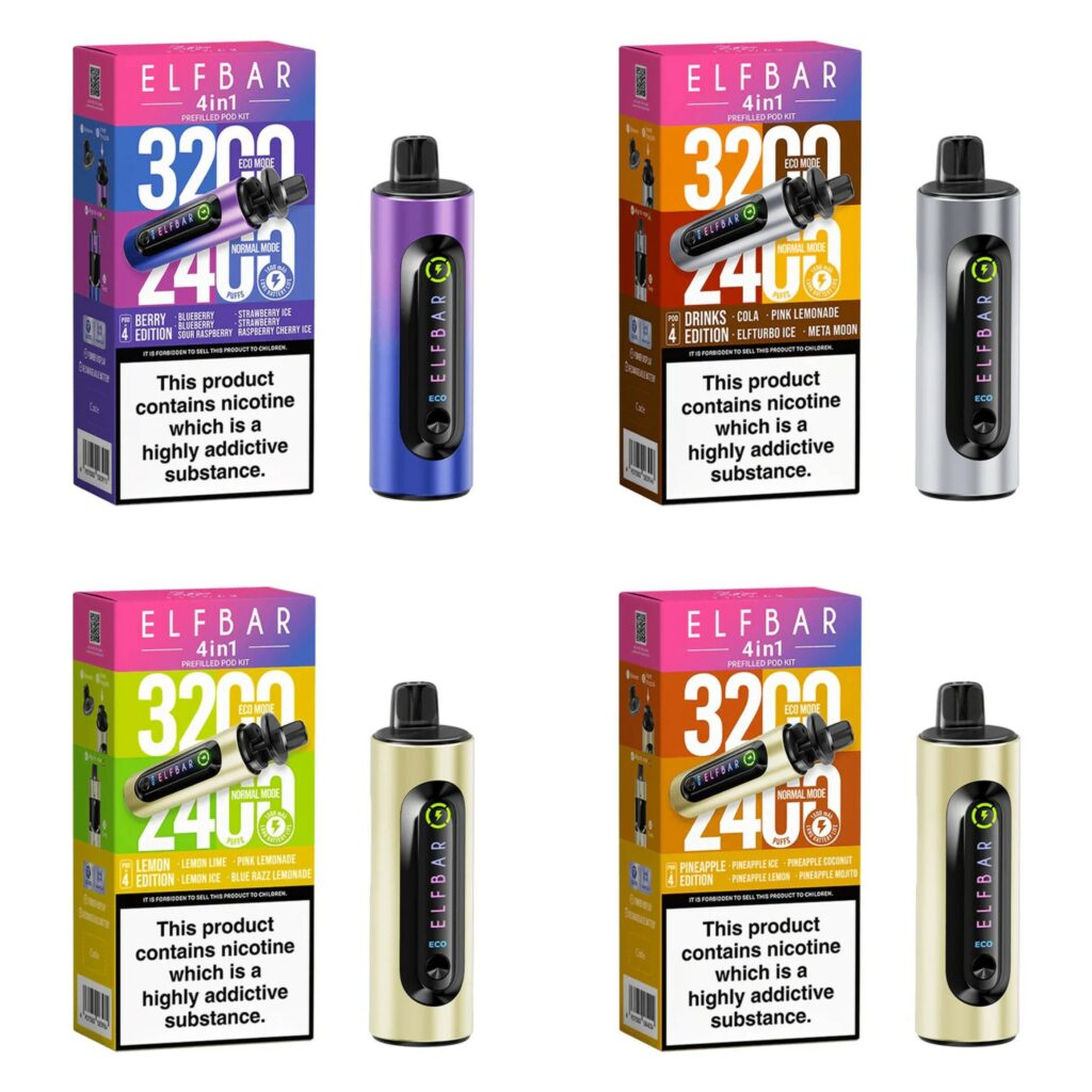 5X Elf Bar 4 in 1 Rechargeable Pod Kit Prefilled Replacement Pods 20mg 3200 Puffs (Box of 5)