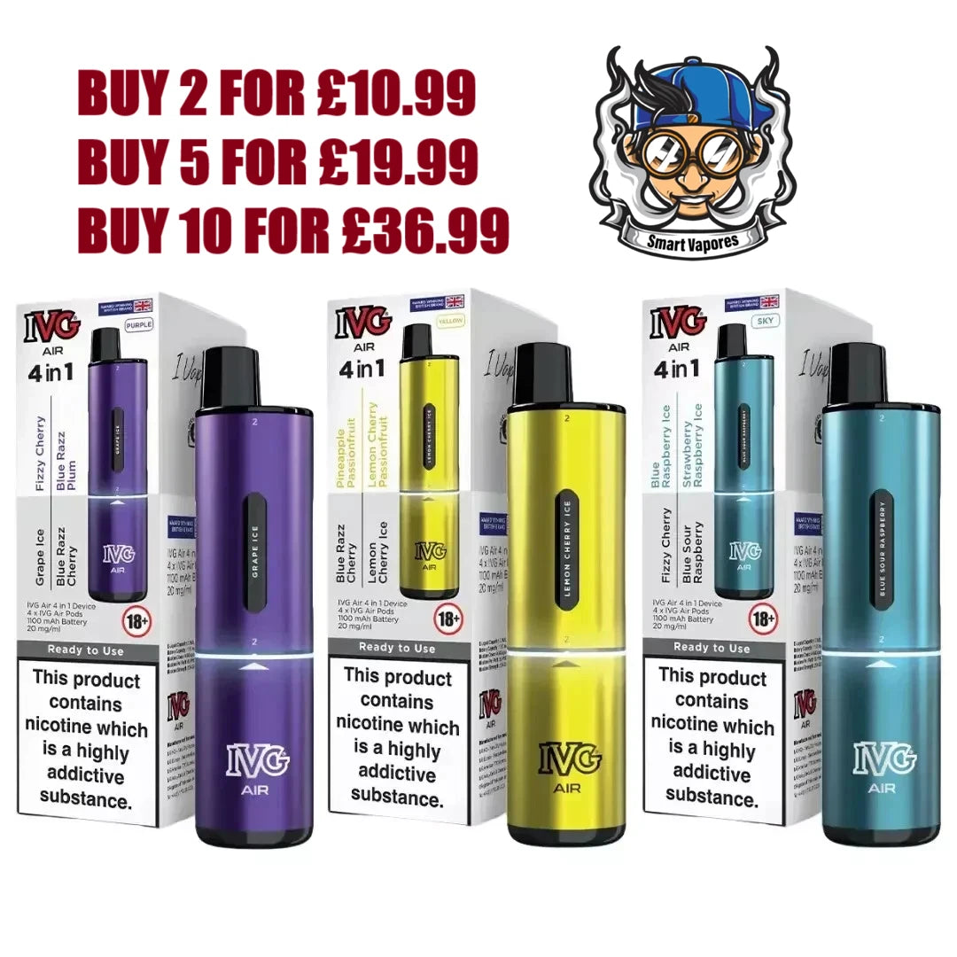 IVG 2400 Vape AIR 4 in 1 Pods Kit E-cig 4 x 2ml Nic Salt 20mg Pod Kit Prefilled