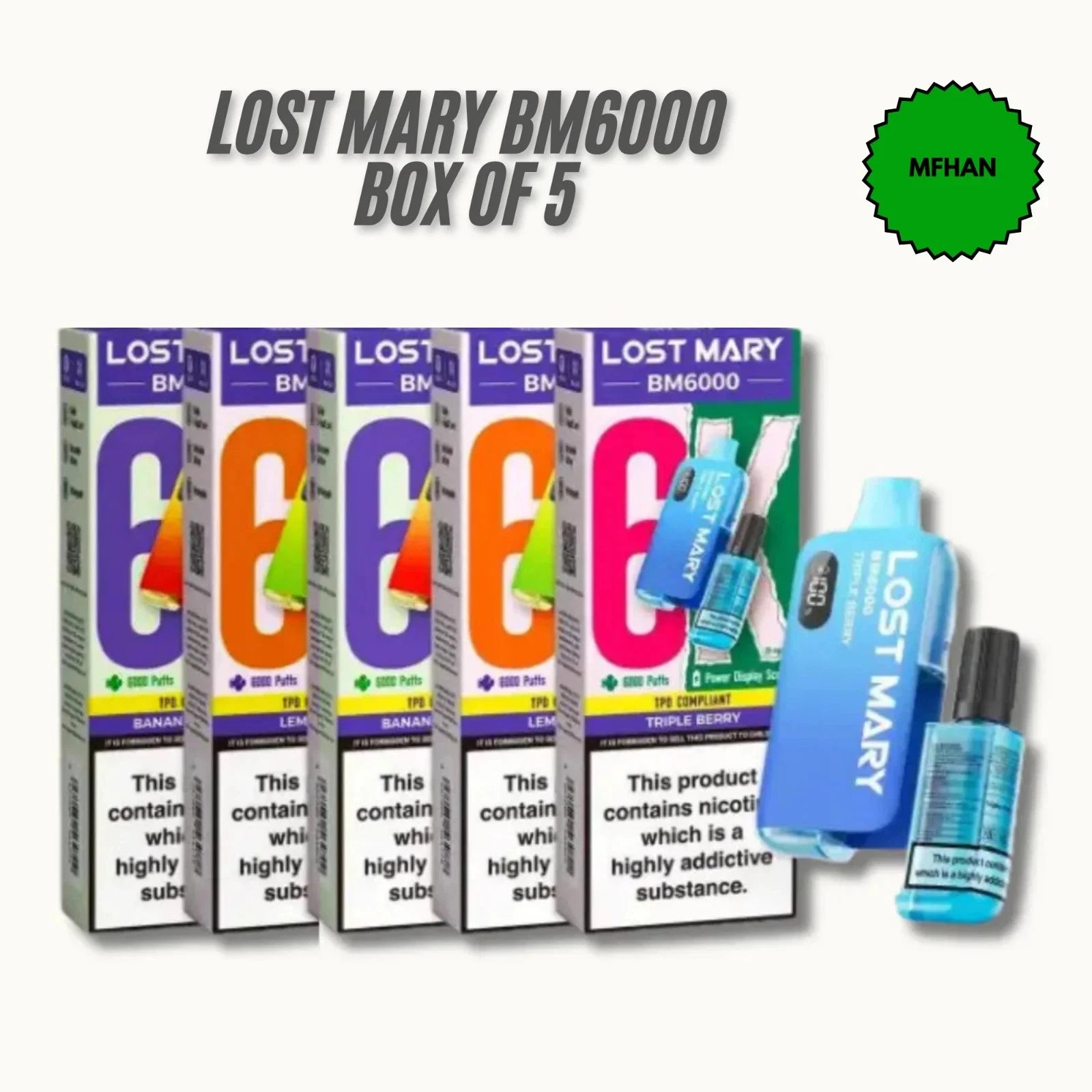 Lost Mary BM6000 Rechargeable Vape pod Kit |20mg | 6000 Puff | Box of 5 UK
