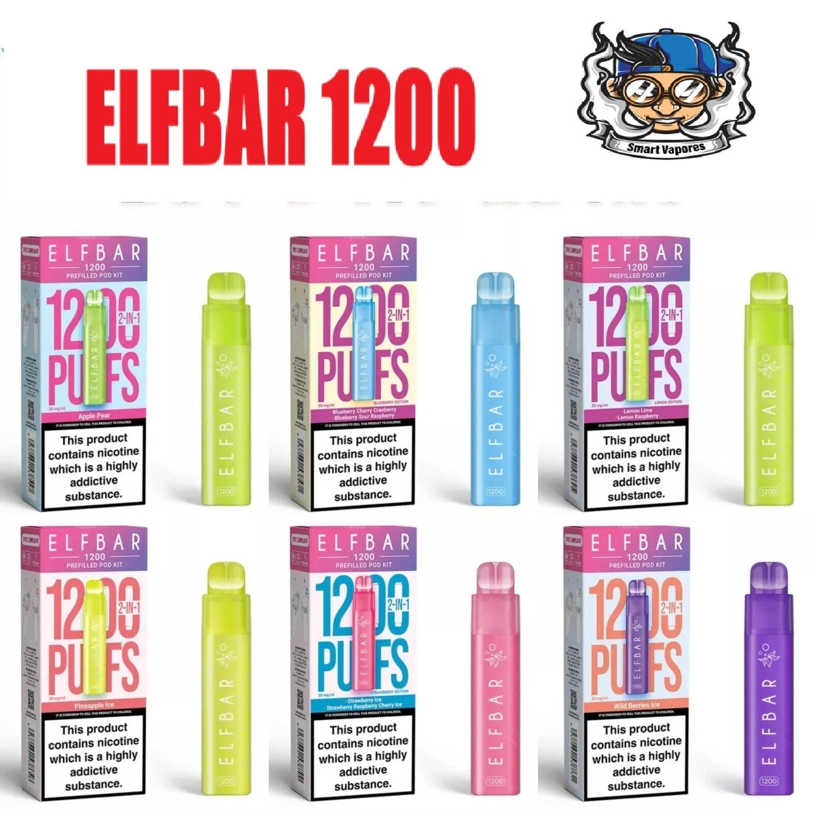 5 x Elf Bar 1200 Prefilled 2 in 1 Pod Kit 2ML 20MG  Rechargeable Battery full bx