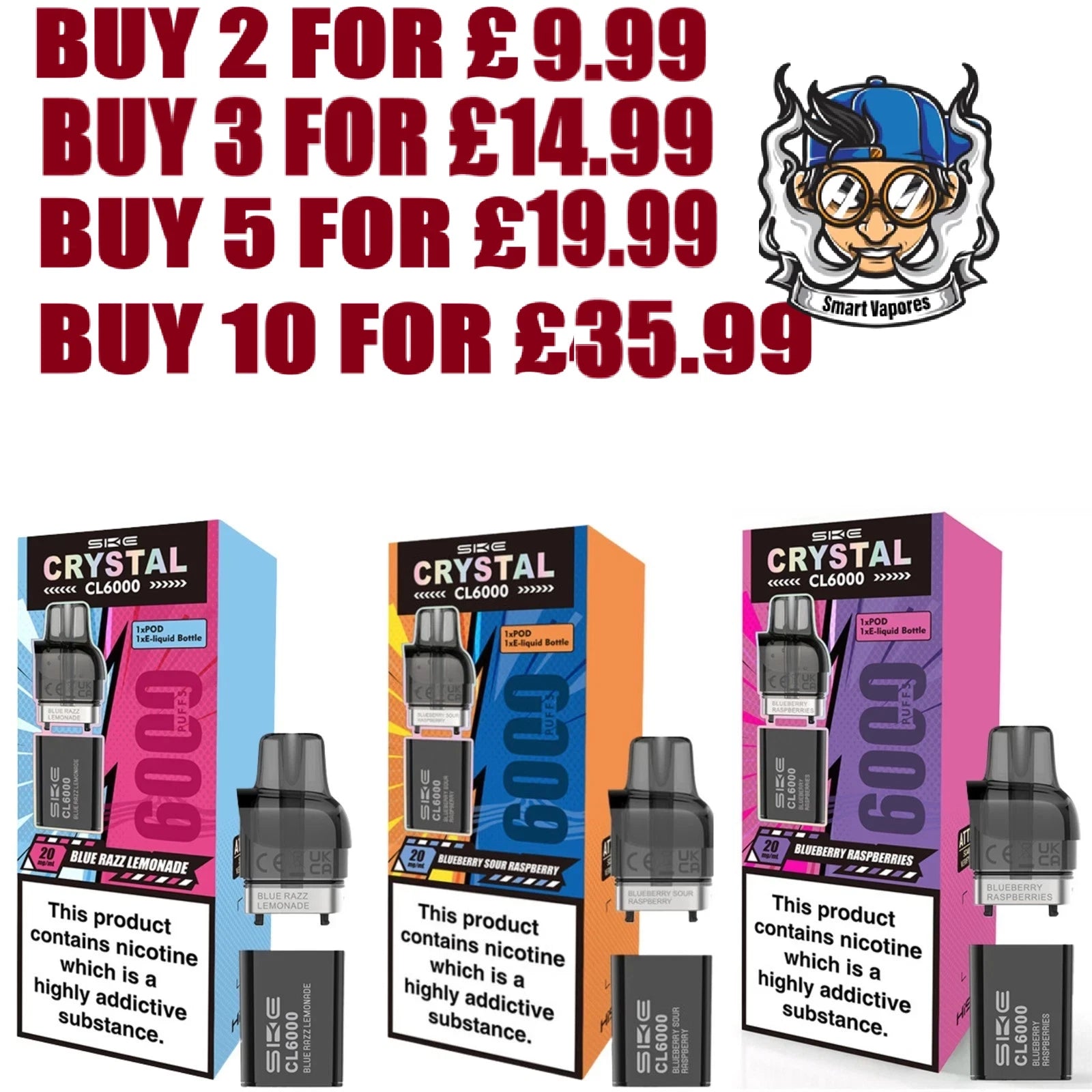 Share SKE Crystal Cl6000 Pods | Replaceable Prefilled Pods | 20mg | 6000 Puffs | Uk