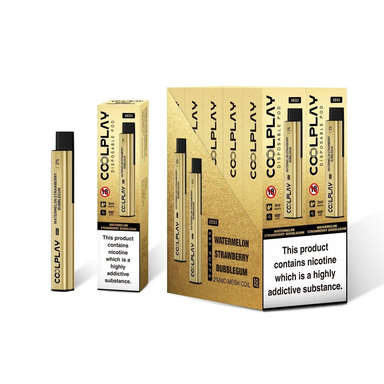 Cool Play Gold Bar prefilled Vape 600 - 20mg 2ML Pack of 10 full box